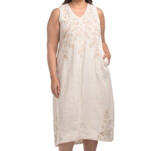 NWT JOHNNY WAS Linen Woman Embroidered Sleeveless Tank Dress Size US XL